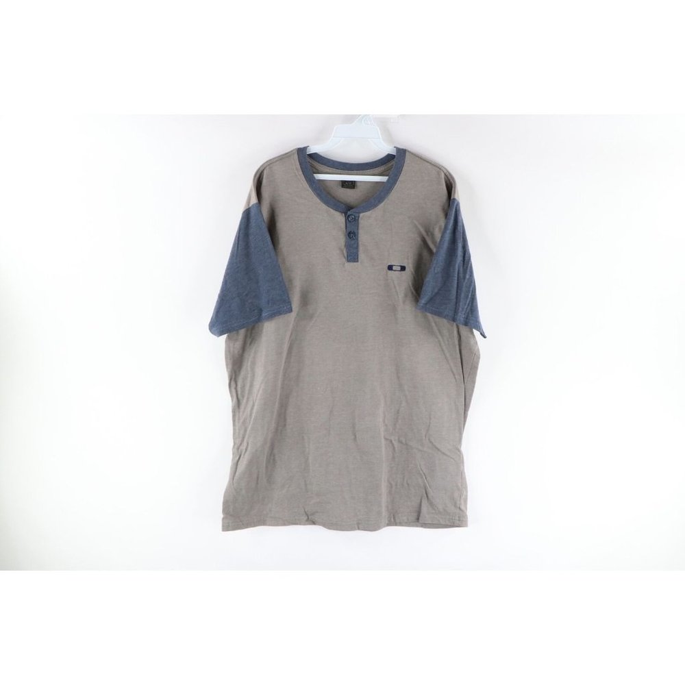 Vintage Oakley Mens Xl Faded O Logo Short Sleeve Henley T-Shirt Heather Gray